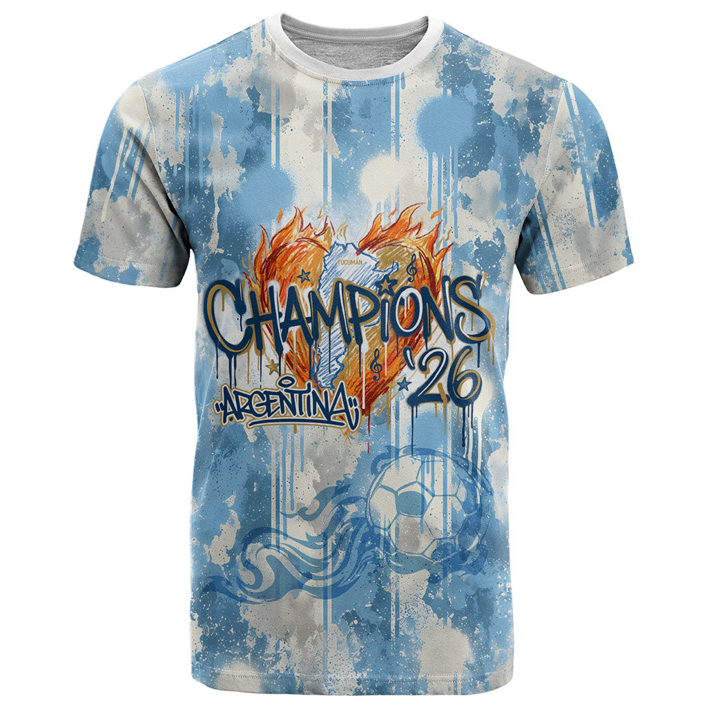Argentina Football Campeones Del Mundo 2026 T Shirt Champions Soccer Flag Watercolor Paint Drips Trophy
