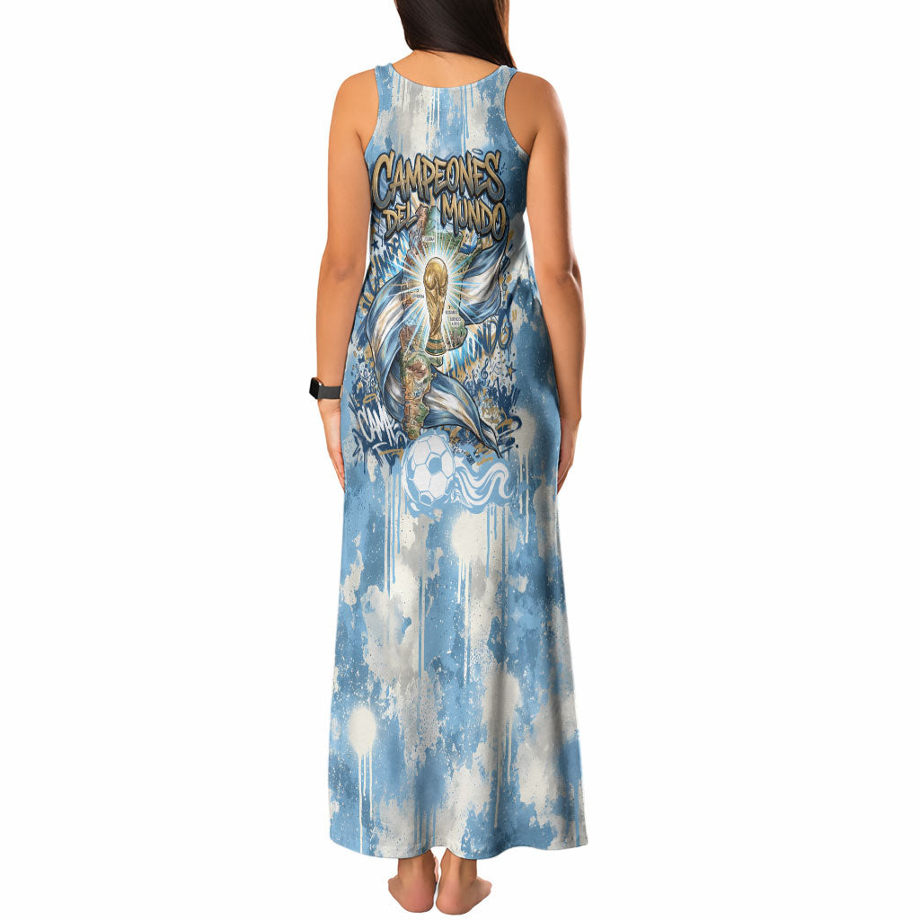 Argentina Football Campeones Del Mundo 2026 Tank Maxi Dress Champions Soccer Flag Watercolor Paint Drips Trophy