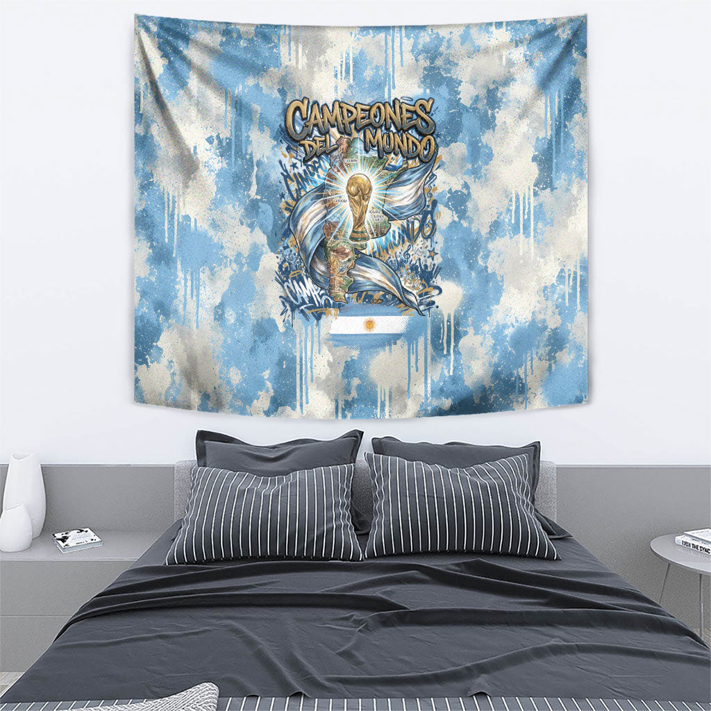 Argentina Football Campeones Del Mundo 2026 Tapestry Champions Soccer Flag Watercolor Paint Drips Trophy