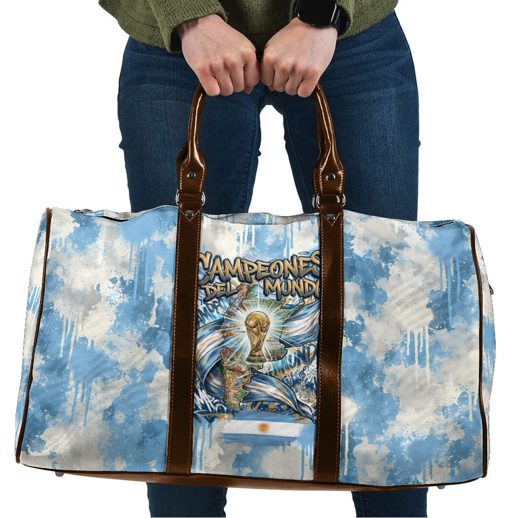 Argentina Football Campeones Del Mundo 2026 Travel Bag Champions Soccer Flag Watercolor Paint Drips Trophy