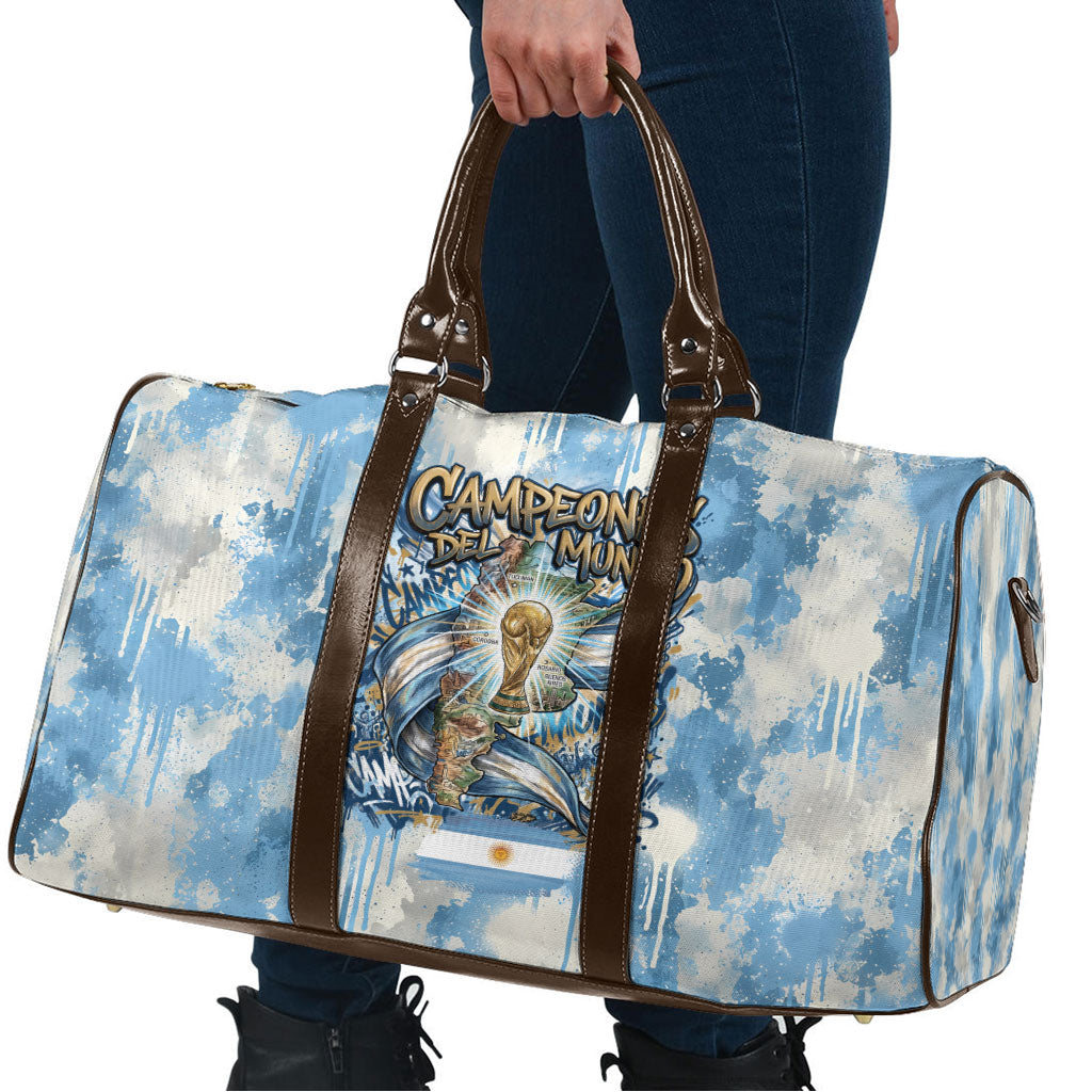 Argentina Football Campeones Del Mundo 2026 Travel Bag Champions Soccer Flag Watercolor Paint Drips Trophy