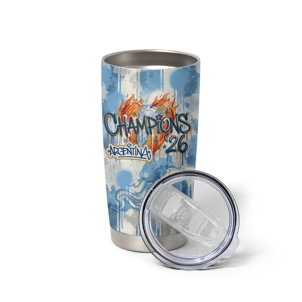 Argentina Football Campeones Del Mundo 2026 Tumbler Cup Champions Soccer Flag Watercolor Paint Drips Trophy