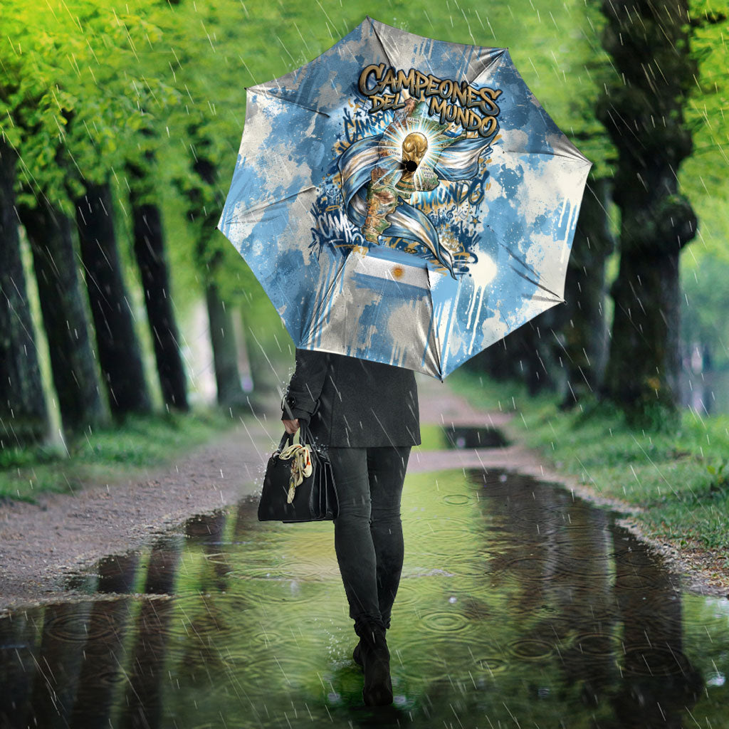 Argentina Football Campeones Del Mundo 2026 Umbrella Champions Soccer Flag Watercolor Paint Drips Trophy