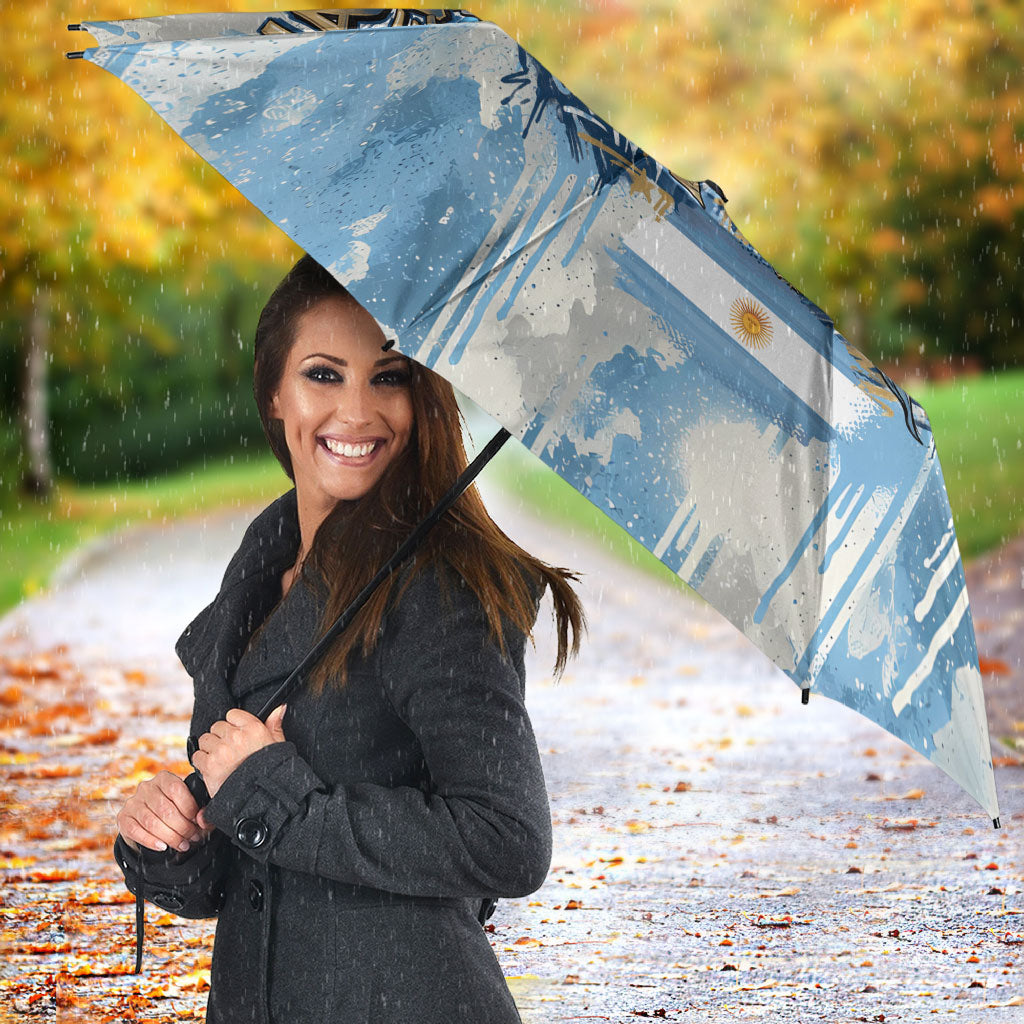 Argentina Football Campeones Del Mundo 2026 Umbrella Champions Soccer Flag Watercolor Paint Drips Trophy