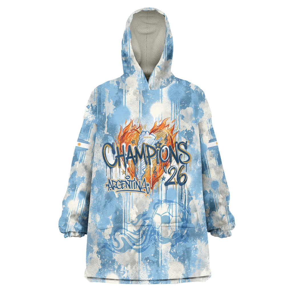 Argentina Football Campeones Del Mundo 2026 Wearable Blanket Hoodie Champions Soccer Flag Watercolor Paint Drips Trophy