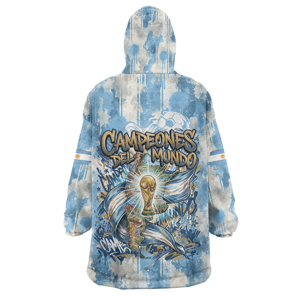 Argentina Football Campeones Del Mundo 2026 Wearable Blanket Hoodie Champions Soccer Flag Watercolor Paint Drips Trophy