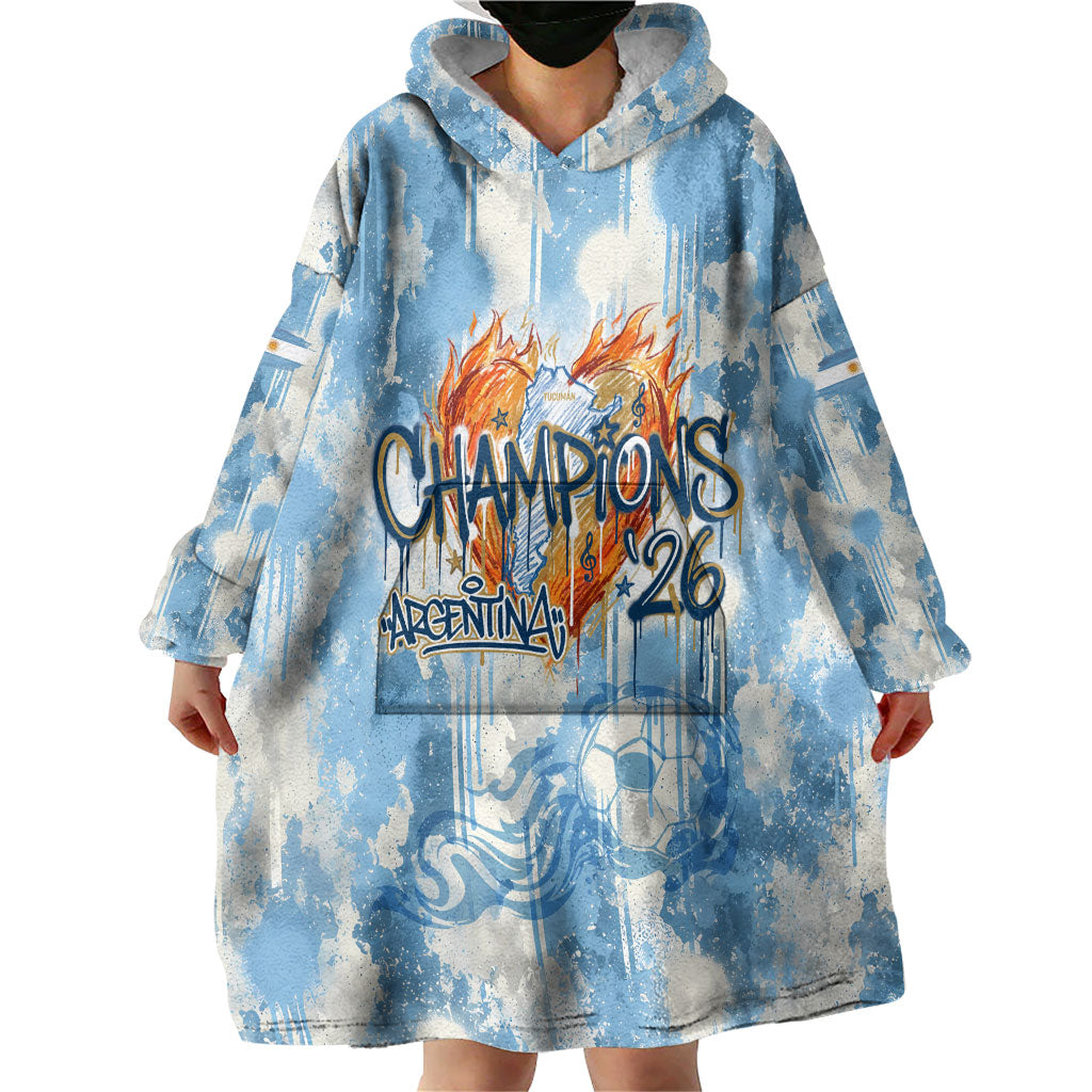 Argentina Football Campeones Del Mundo 2026 Wearable Blanket Hoodie Champions Soccer Flag Watercolor Paint Drips Trophy