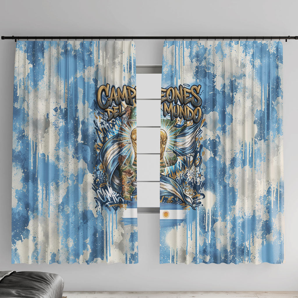 Argentina Football Campeones Del Mundo 2026 Window Curtain Champions Soccer Flag Watercolor Paint Drips Trophy