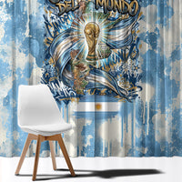 Argentina Football Campeones Del Mundo 2026 Window Curtain Champions Soccer Flag Watercolor Paint Drips Trophy