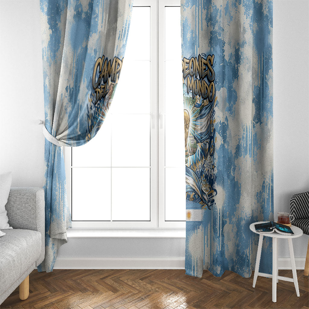 Argentina Football Campeones Del Mundo 2026 Window Curtain Champions Soccer Flag Watercolor Paint Drips Trophy