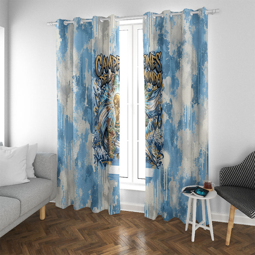 Argentina Football Campeones Del Mundo 2026 Window Curtain Champions Soccer Flag Watercolor Paint Drips Trophy
