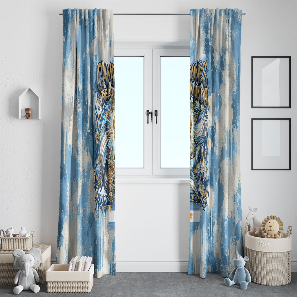 Argentina Football Campeones Del Mundo 2026 Window Curtain Champions Soccer Flag Watercolor Paint Drips Trophy