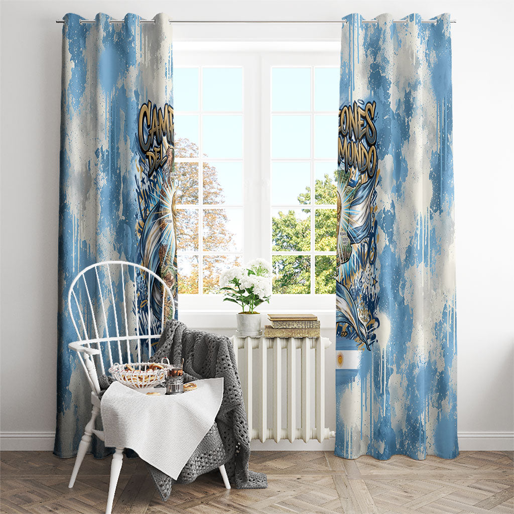 Argentina Football Campeones Del Mundo 2026 Window Curtain Champions Soccer Flag Watercolor Paint Drips Trophy