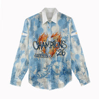 Argentina Football Campeones Del Mundo 2026 Women Casual Shirt Champions Soccer Flag Watercolor Paint Drips Trophy