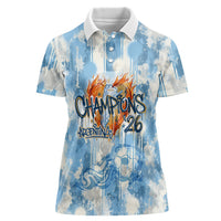 Argentina Football Campeones Del Mundo 2026 Women Polo Shirt Champions Soccer Flag Watercolor Paint Drips Trophy