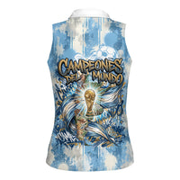 Argentina Football Campeones Del Mundo 2026 Women Sleeveless Polo Shirt Champions Soccer Flag Watercolor Paint Drips Trophy