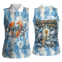 Argentina Football Campeones Del Mundo 2026 Women Sleeveless Polo Shirt Champions Soccer Flag Watercolor Paint Drips Trophy