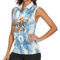Argentina Football Campeones Del Mundo 2026 Women Sleeveless Polo Shirt Champions Soccer Flag Watercolor Paint Drips Trophy