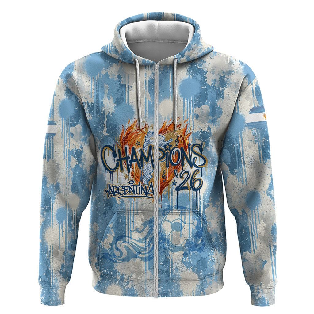 Argentina Football Campeones Del Mundo 2026 Zip Hoodie Champions Soccer Flag Watercolor Paint Drips Trophy