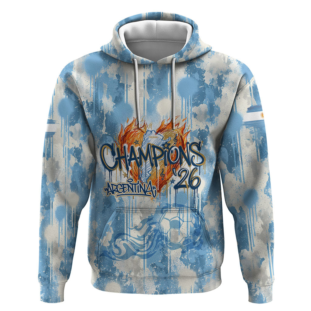 Argentina Football Campeones Del Mundo 2026 Zip Hoodie Champions Soccer Flag Watercolor Paint Drips Trophy