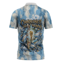Argentina Football Campeones Del Mundo 2026 Zipper Polo Shirt Champions Soccer Flag Watercolor Paint Drips Trophy