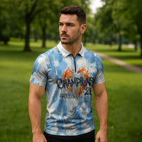 Argentina Football Campeones Del Mundo 2026 Zipper Polo Shirt Champions Soccer Flag Watercolor Paint Drips Trophy