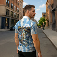 Argentina Football Campeones Del Mundo 2026 Zipper Polo Shirt Champions Soccer Flag Watercolor Paint Drips Trophy