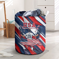 USA World Football Laundry Basket One Team One Goal - Patriotic Bald Eagle Mascot Soccer
