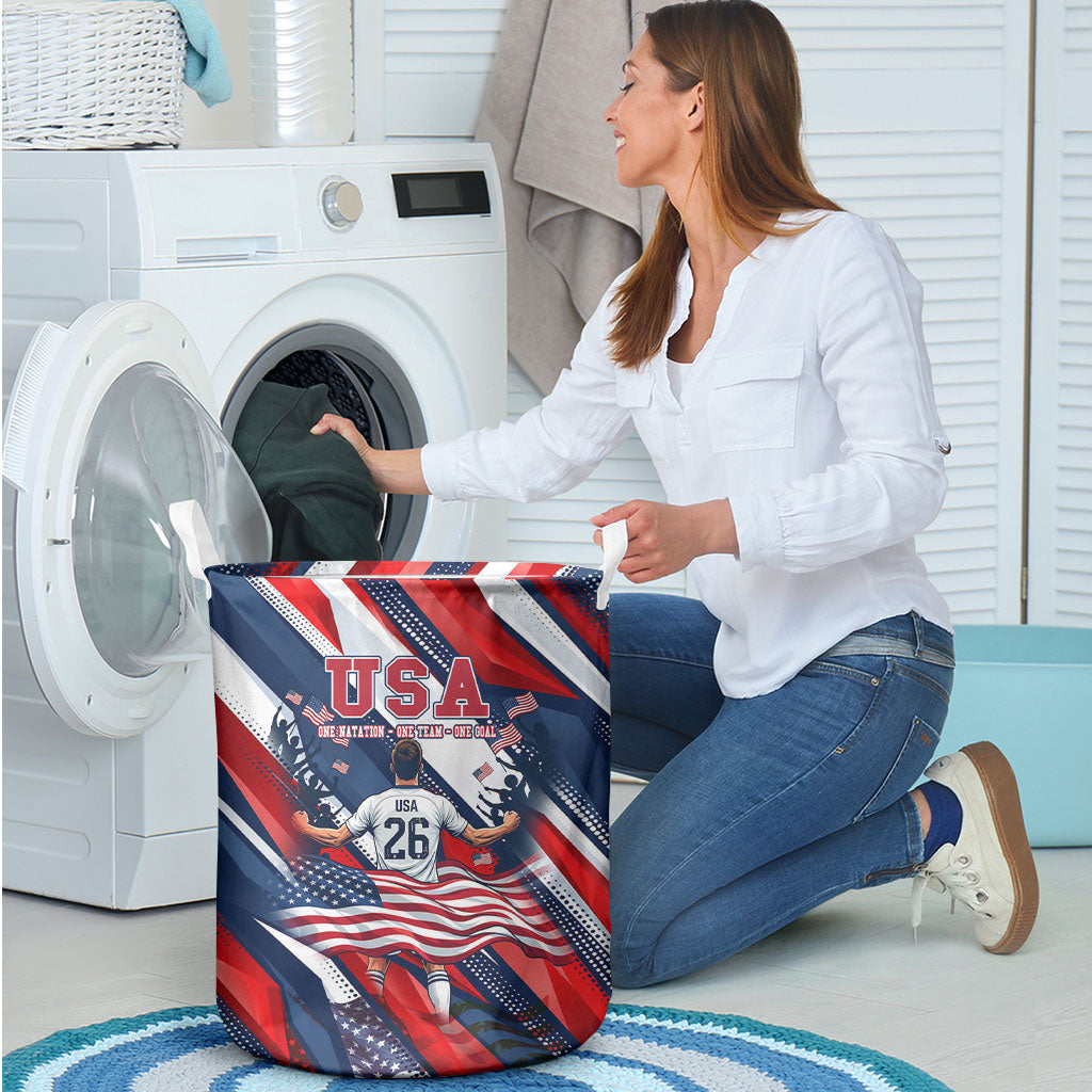 USA World Football Laundry Basket One Team One Goal - Patriotic Bald Eagle Mascot Soccer