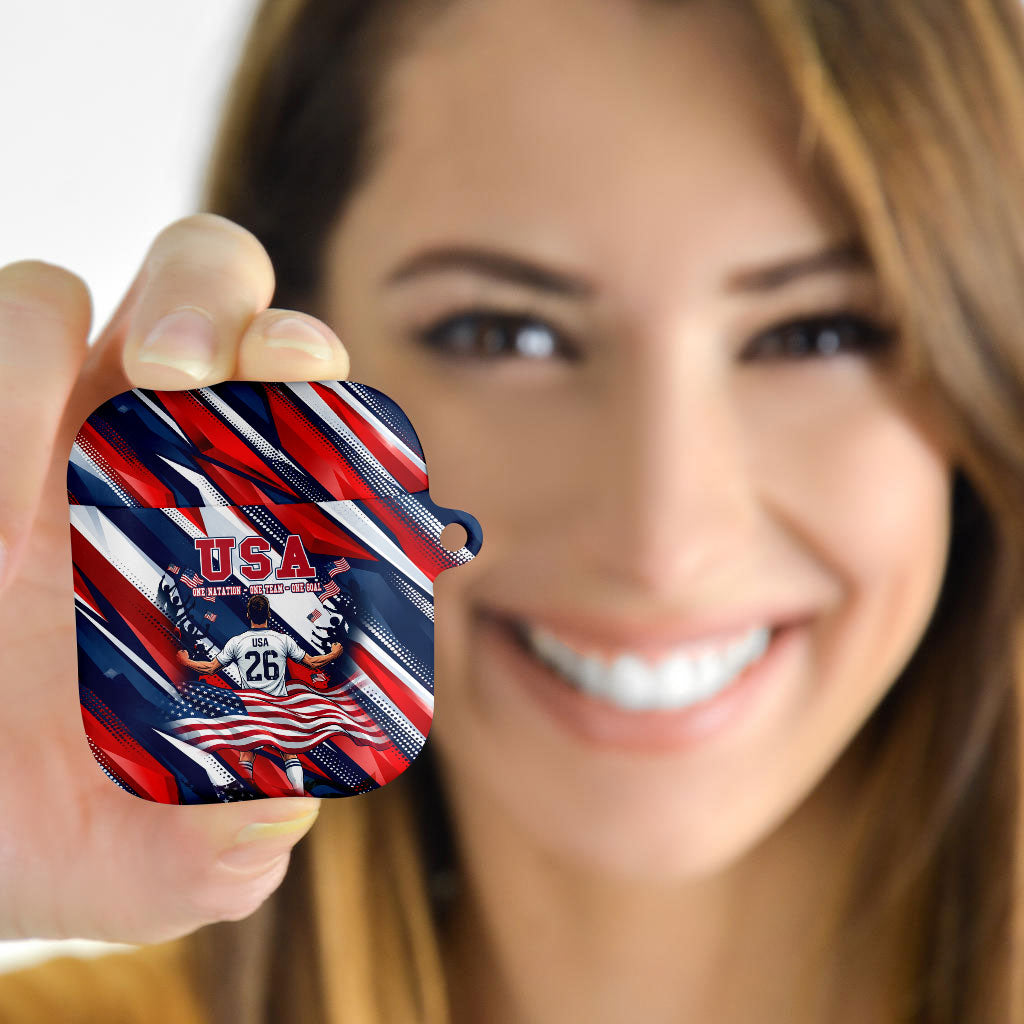 USA World Football AirPods Case One Team One Goal - Patriotic Bald Eagle Mascot Soccer