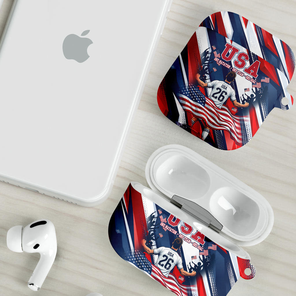 USA World Football AirPods Case One Team One Goal - Patriotic Bald Eagle Mascot Soccer