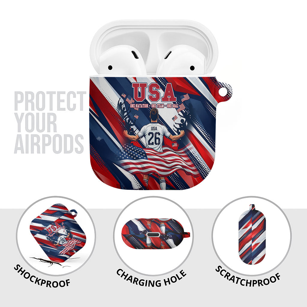 USA World Football AirPods Case One Team One Goal - Patriotic Bald Eagle Mascot Soccer