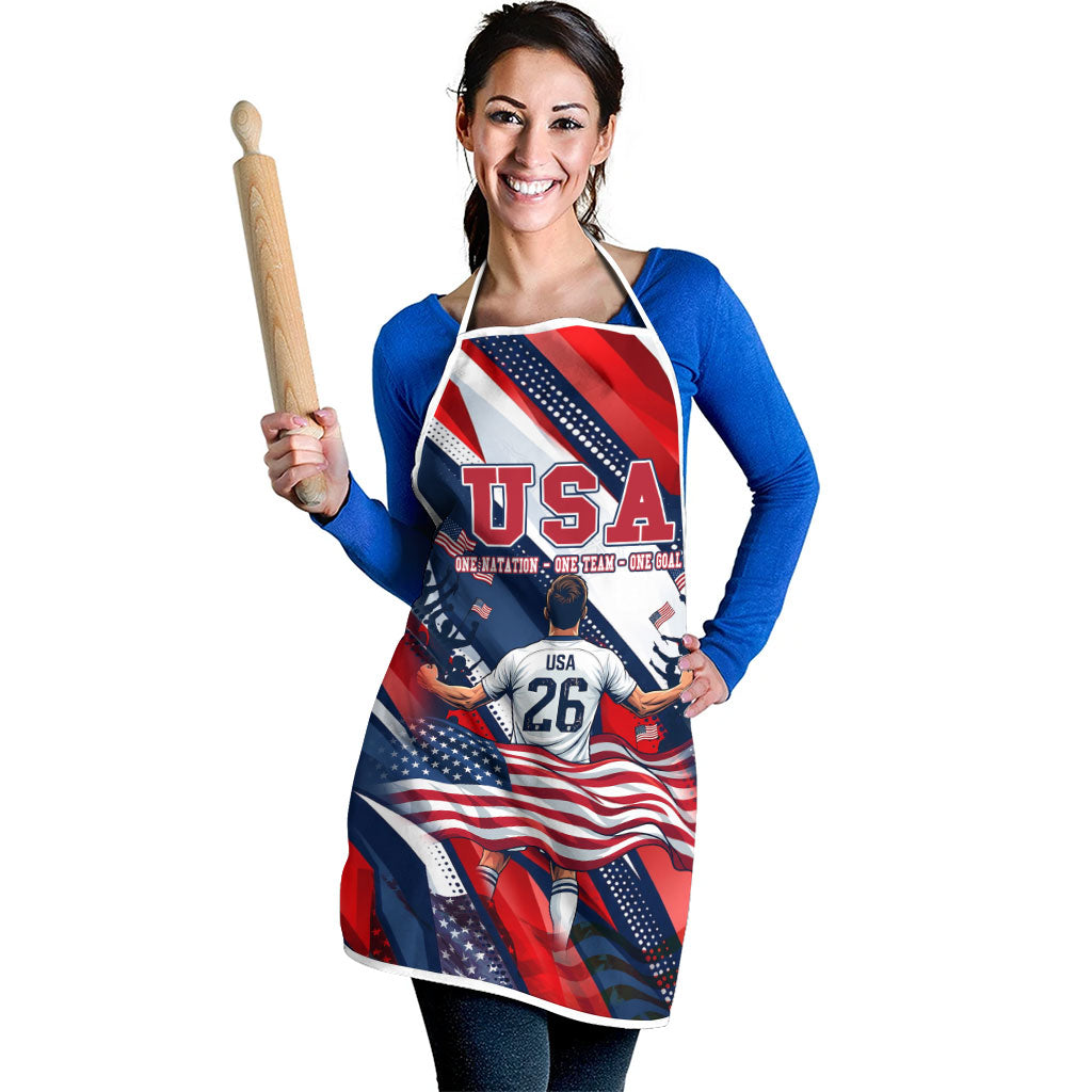USA World Football Apron One Team One Goal - Patriotic Bald Eagle Mascot Soccer