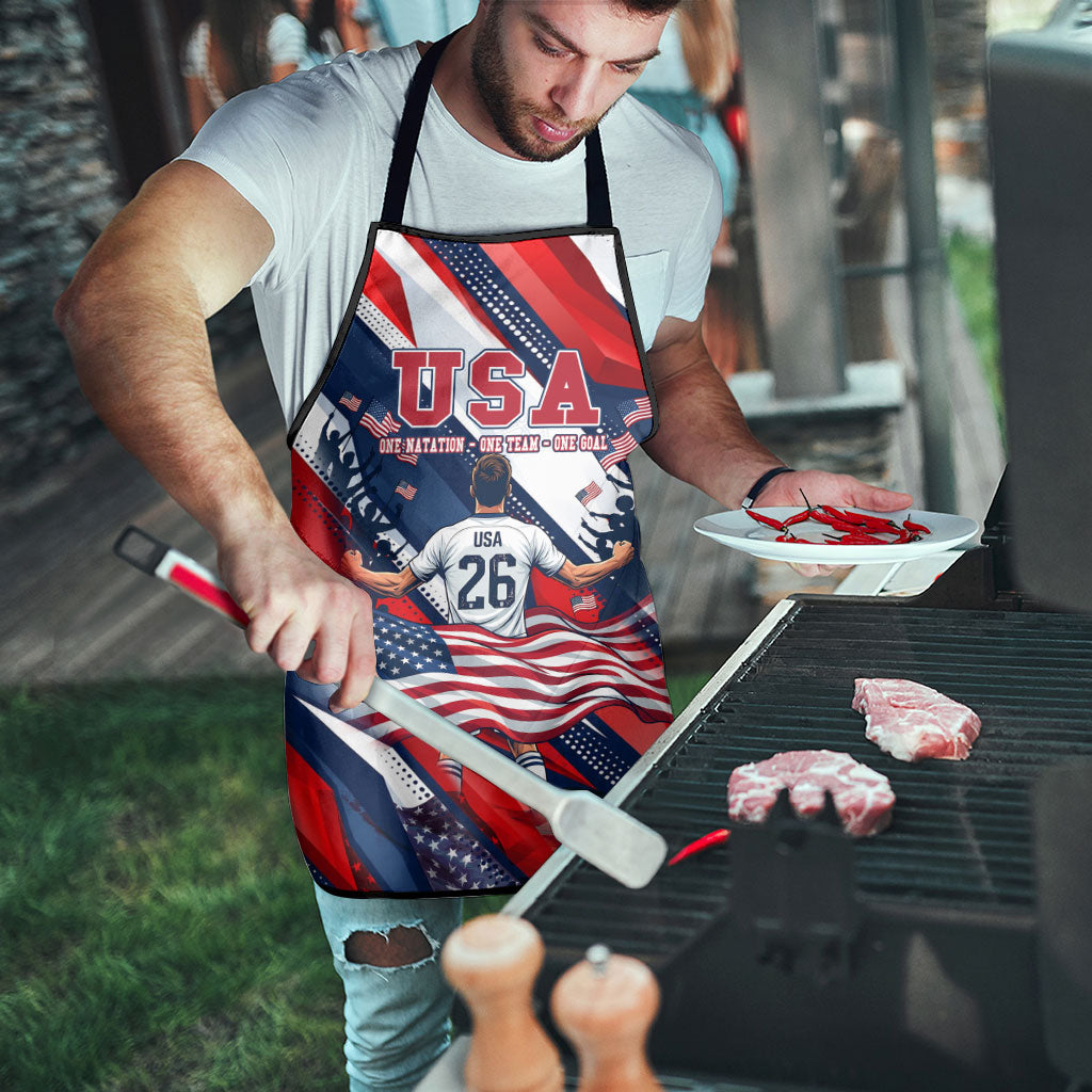 USA World Football Apron One Team One Goal - Patriotic Bald Eagle Mascot Soccer