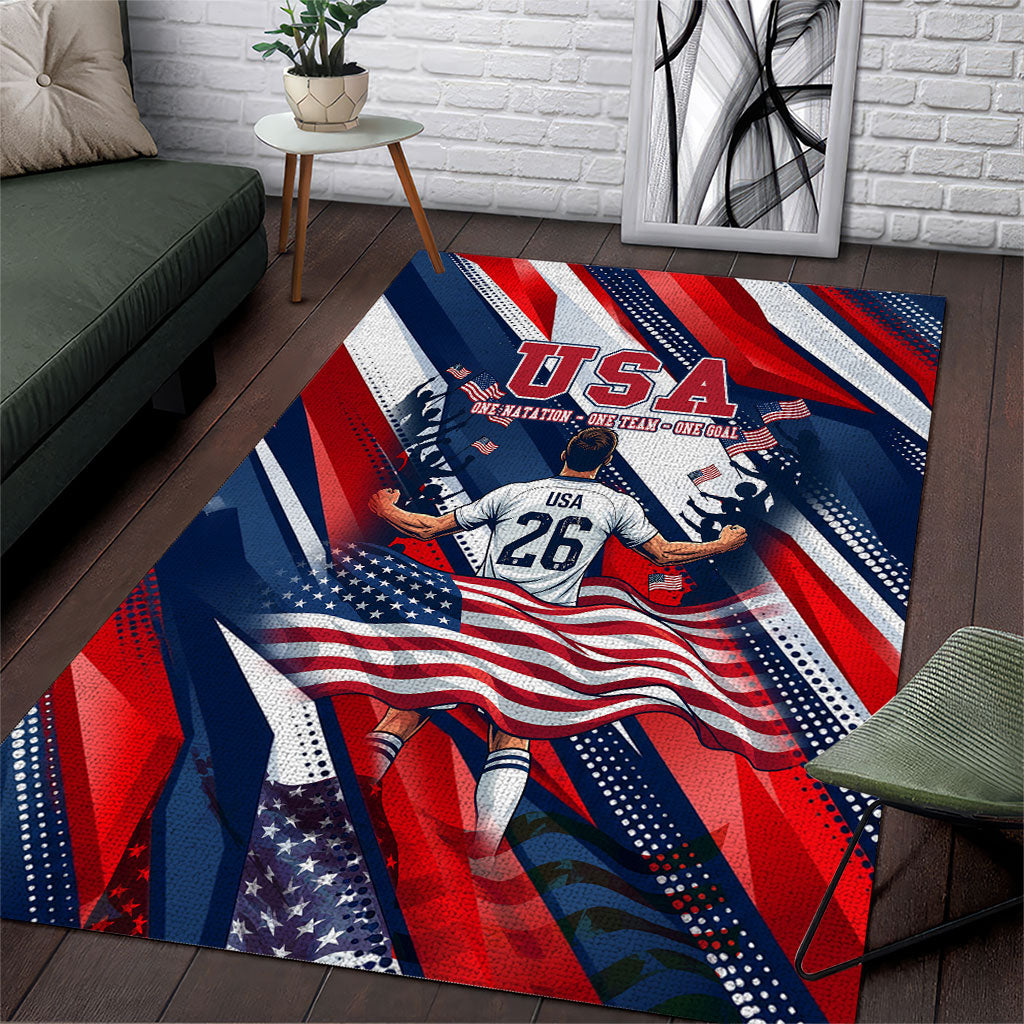 USA World Football Area Rug One Team One Goal - Patriotic Bald Eagle Mascot Soccer