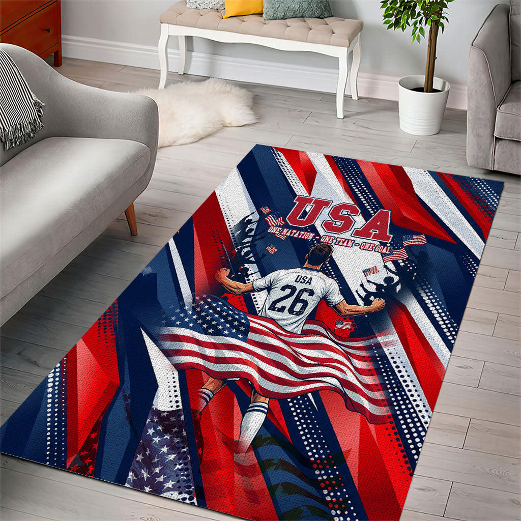 USA World Football Area Rug One Team One Goal - Patriotic Bald Eagle Mascot Soccer