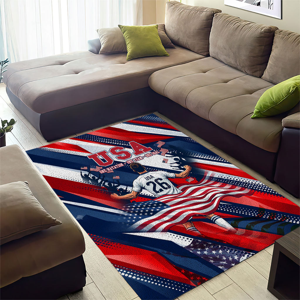 USA World Football Area Rug One Team One Goal - Patriotic Bald Eagle Mascot Soccer