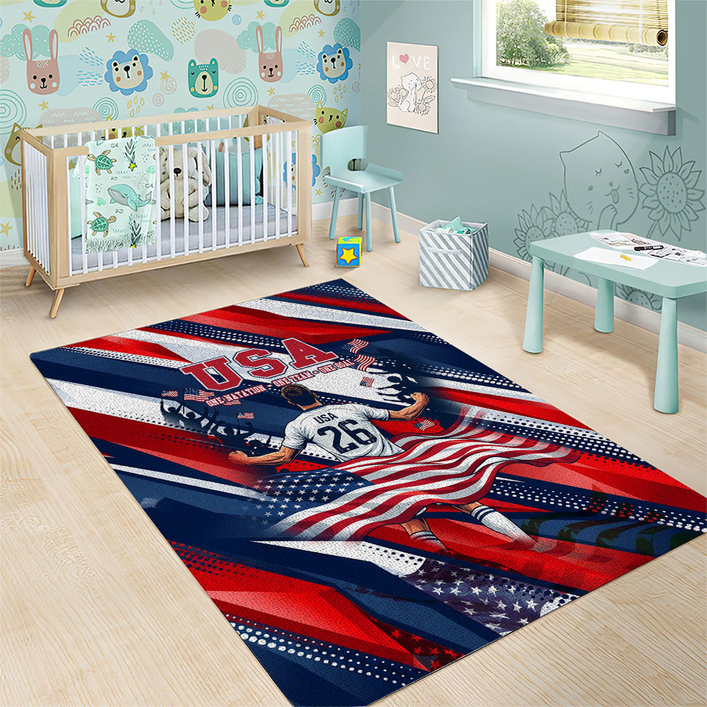 USA World Football Area Rug One Team One Goal - Patriotic Bald Eagle Mascot Soccer