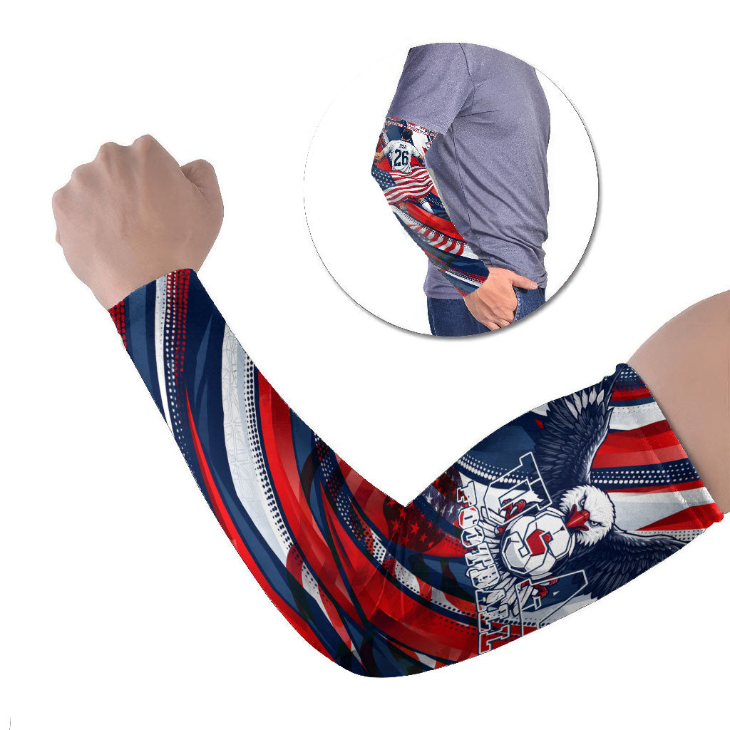 USA World Football Arm Sleeves One Team One Goal - Patriotic Bald Eagle Mascot Soccer