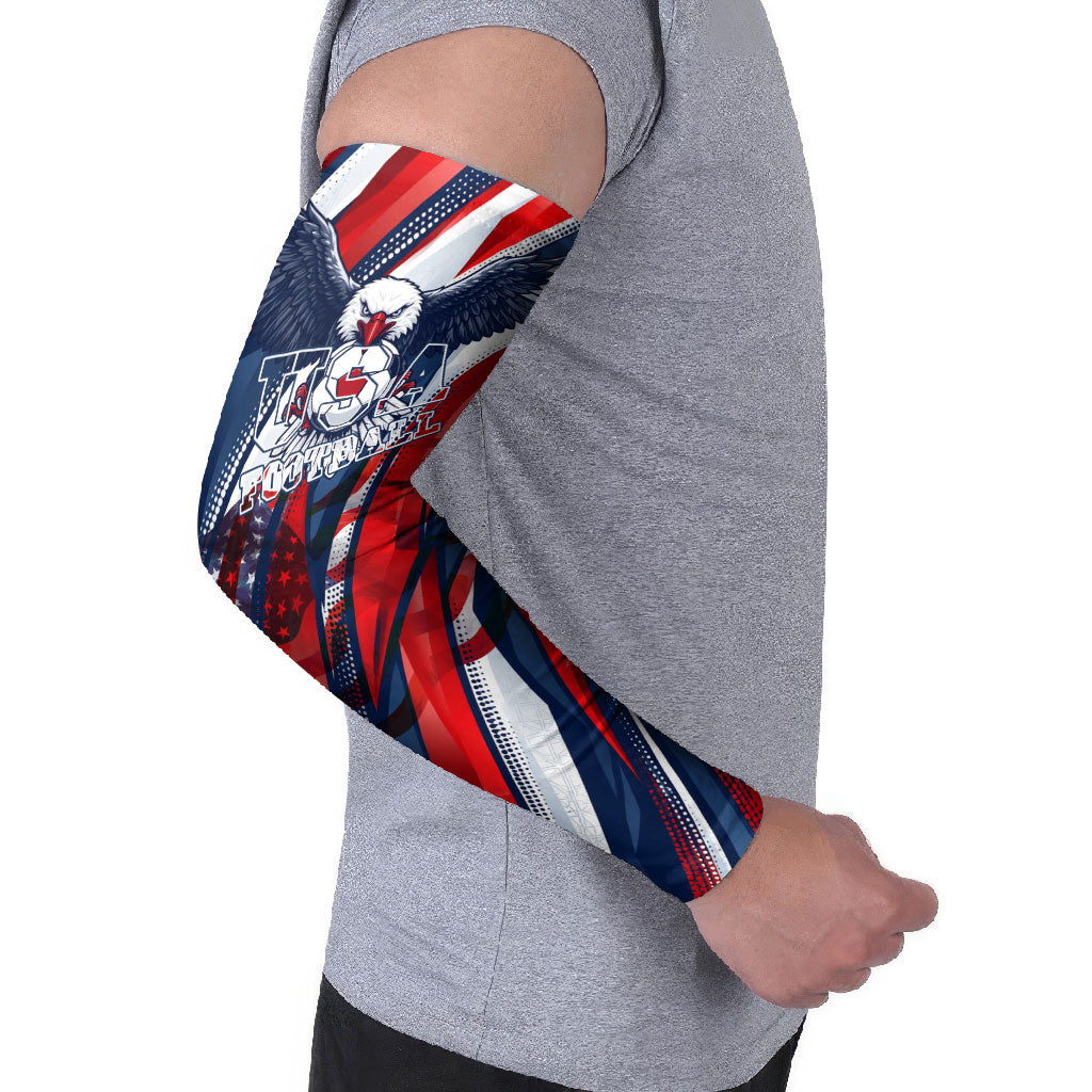 USA World Football Arm Sleeves One Team One Goal - Patriotic Bald Eagle Mascot Soccer