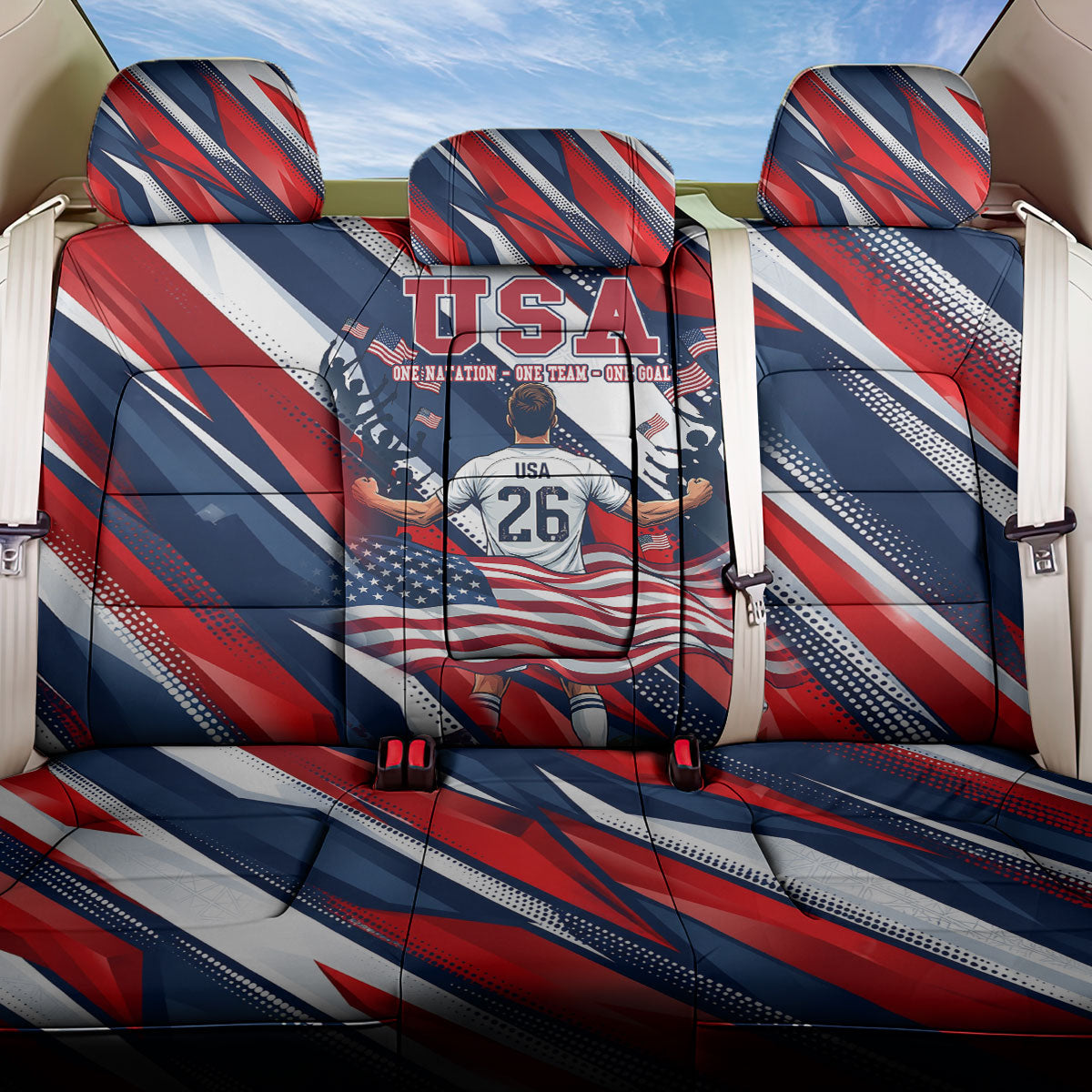 USA World Football Back Car Seat Cover One Team One Goal - Patriotic Bald Eagle Mascot Soccer