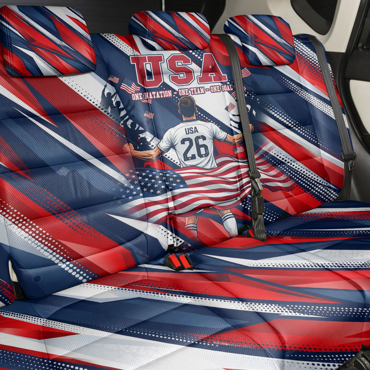 USA World Football Back Car Seat Cover One Team One Goal - Patriotic Bald Eagle Mascot Soccer