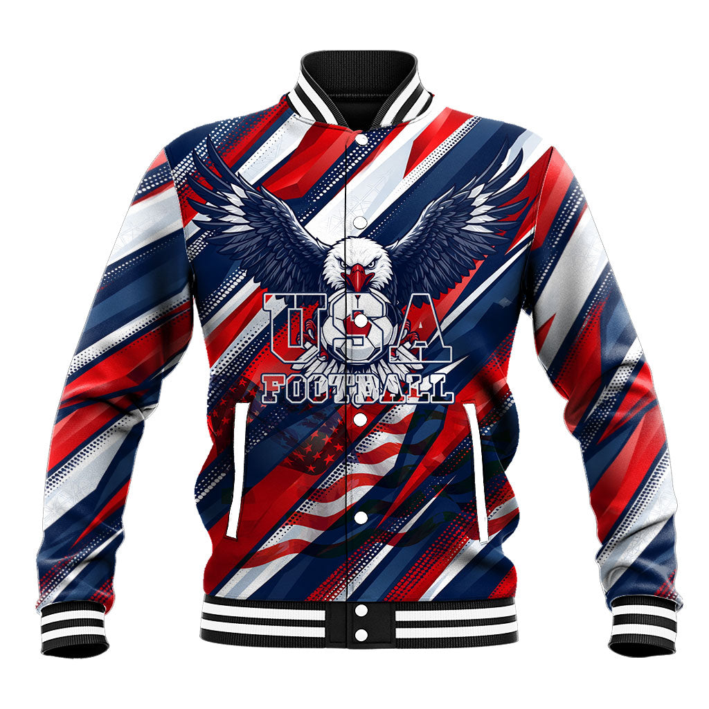 USA World Football Baseball Jacket One Team One Goal - Patriotic Bald Eagle Mascot Soccer