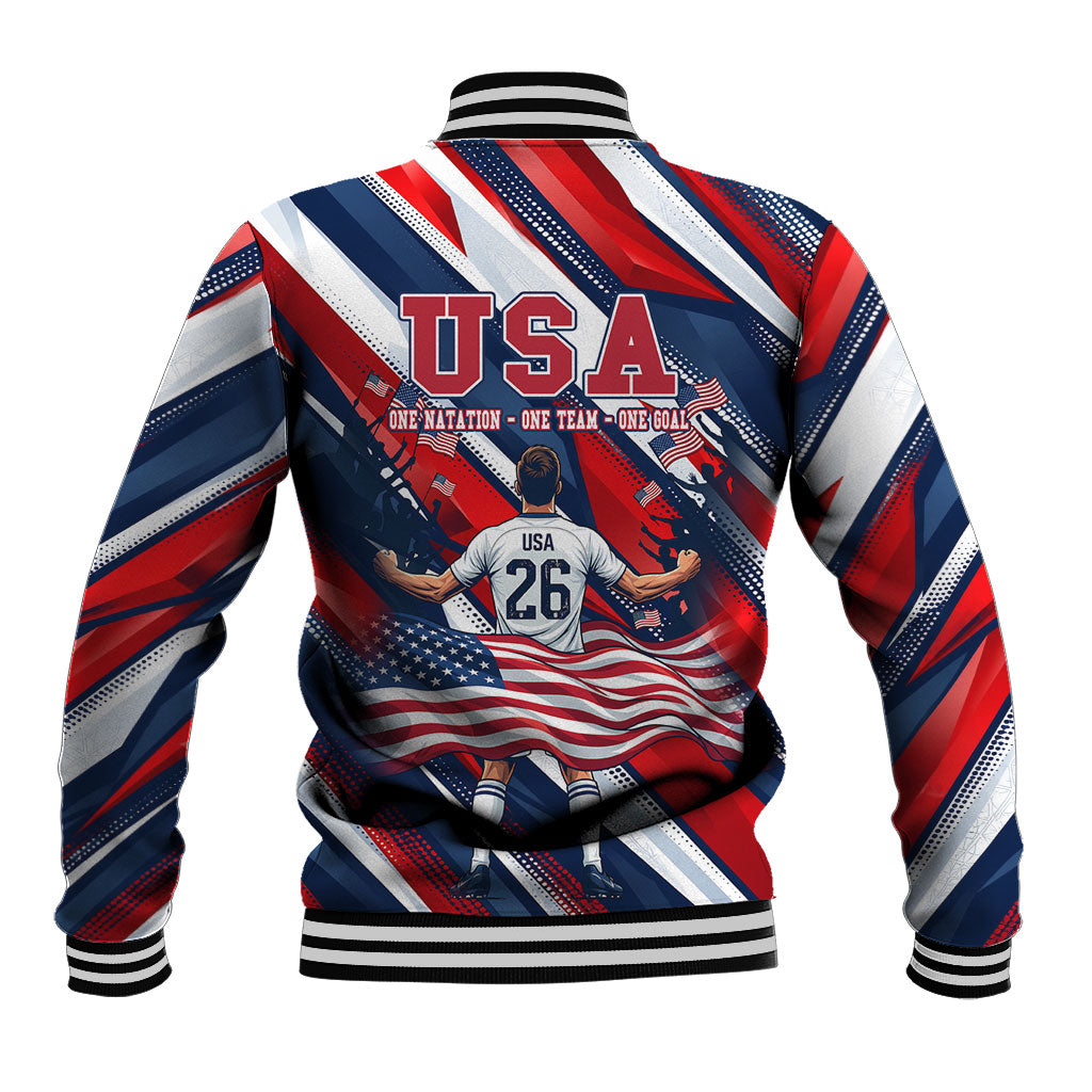 USA World Football Baseball Jacket One Team One Goal - Patriotic Bald Eagle Mascot Soccer
