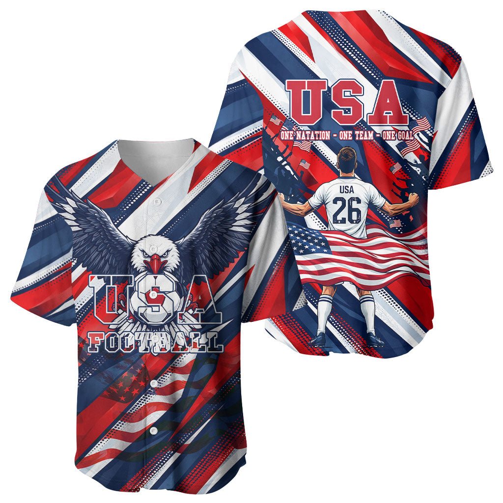 USA World Football Baseball Jersey One Team One Goal - Patriotic Bald Eagle Mascot Soccer
