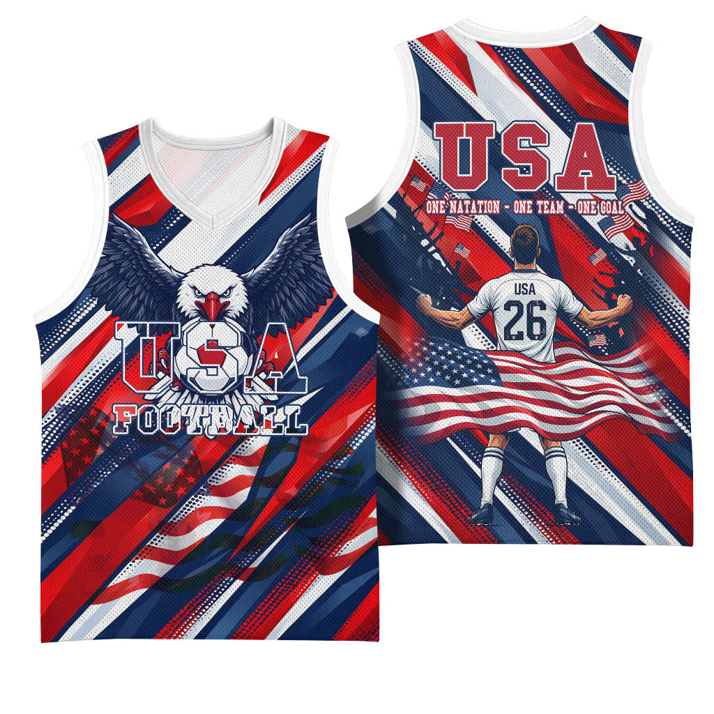 USA World Football Basketball Jersey One Team One Goal - Patriotic Bald Eagle Mascot Soccer