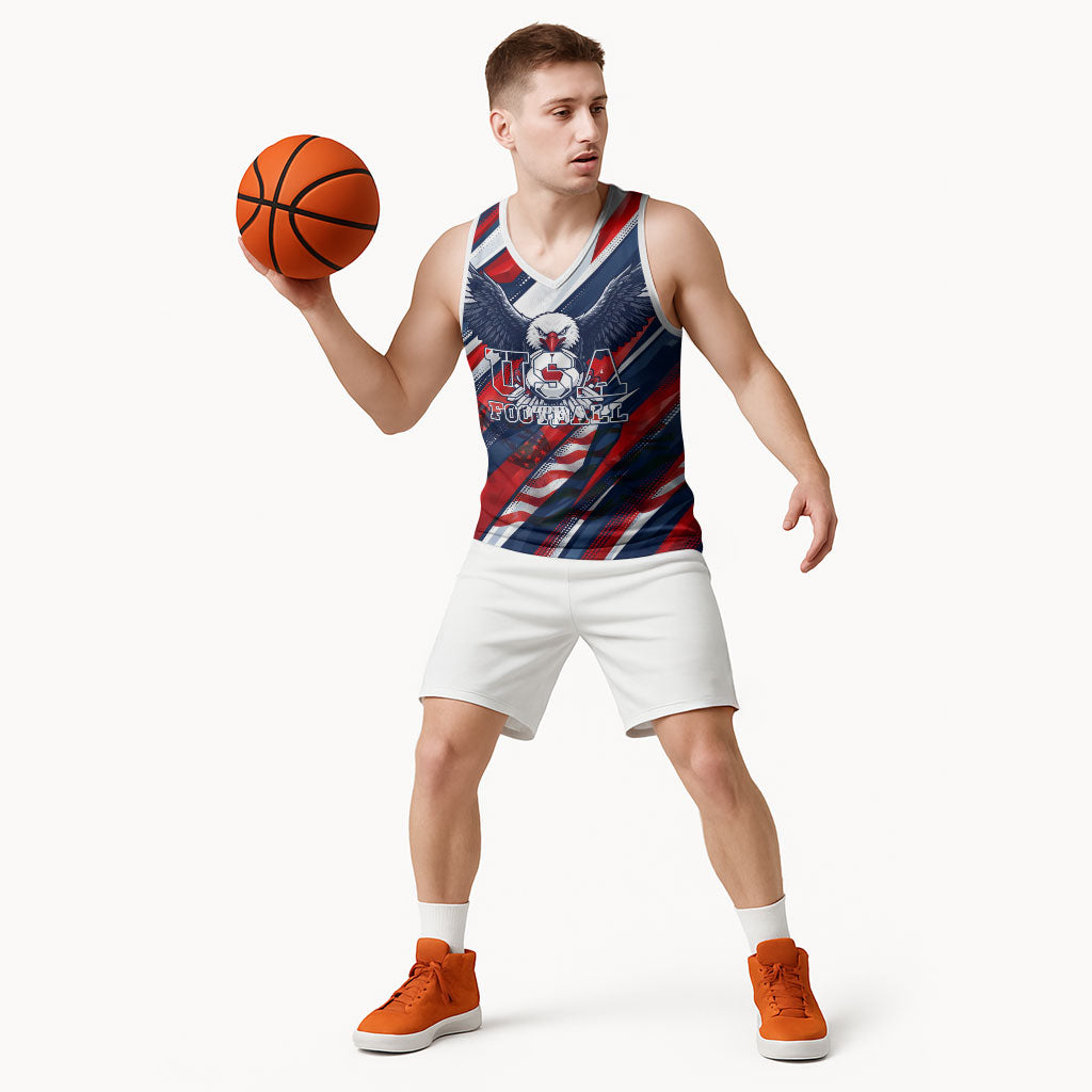 USA World Football Basketball Jersey One Team One Goal - Patriotic Bald Eagle Mascot Soccer