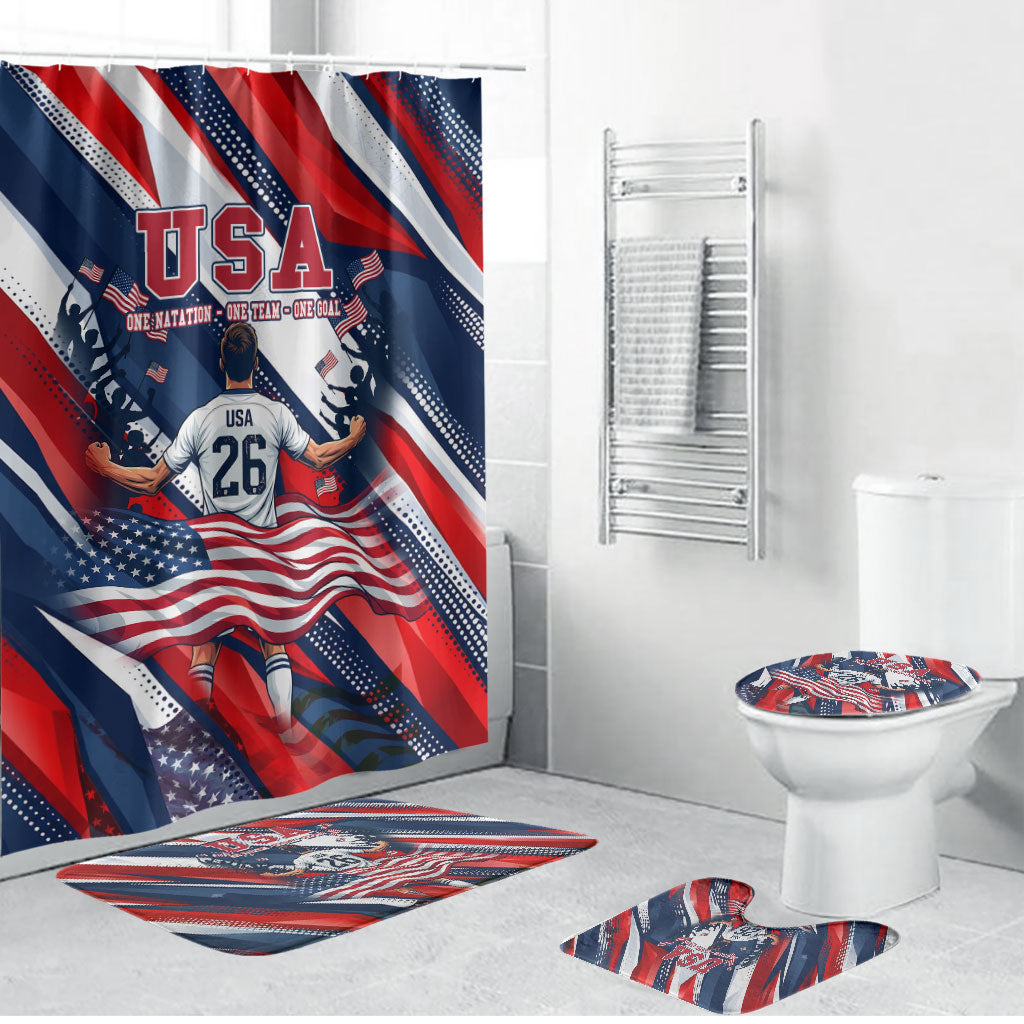 USA World Football Bathroom Set One Team One Goal - Patriotic Bald Eagle Mascot Soccer