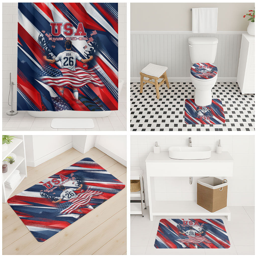 USA World Football Bathroom Set One Team One Goal - Patriotic Bald Eagle Mascot Soccer