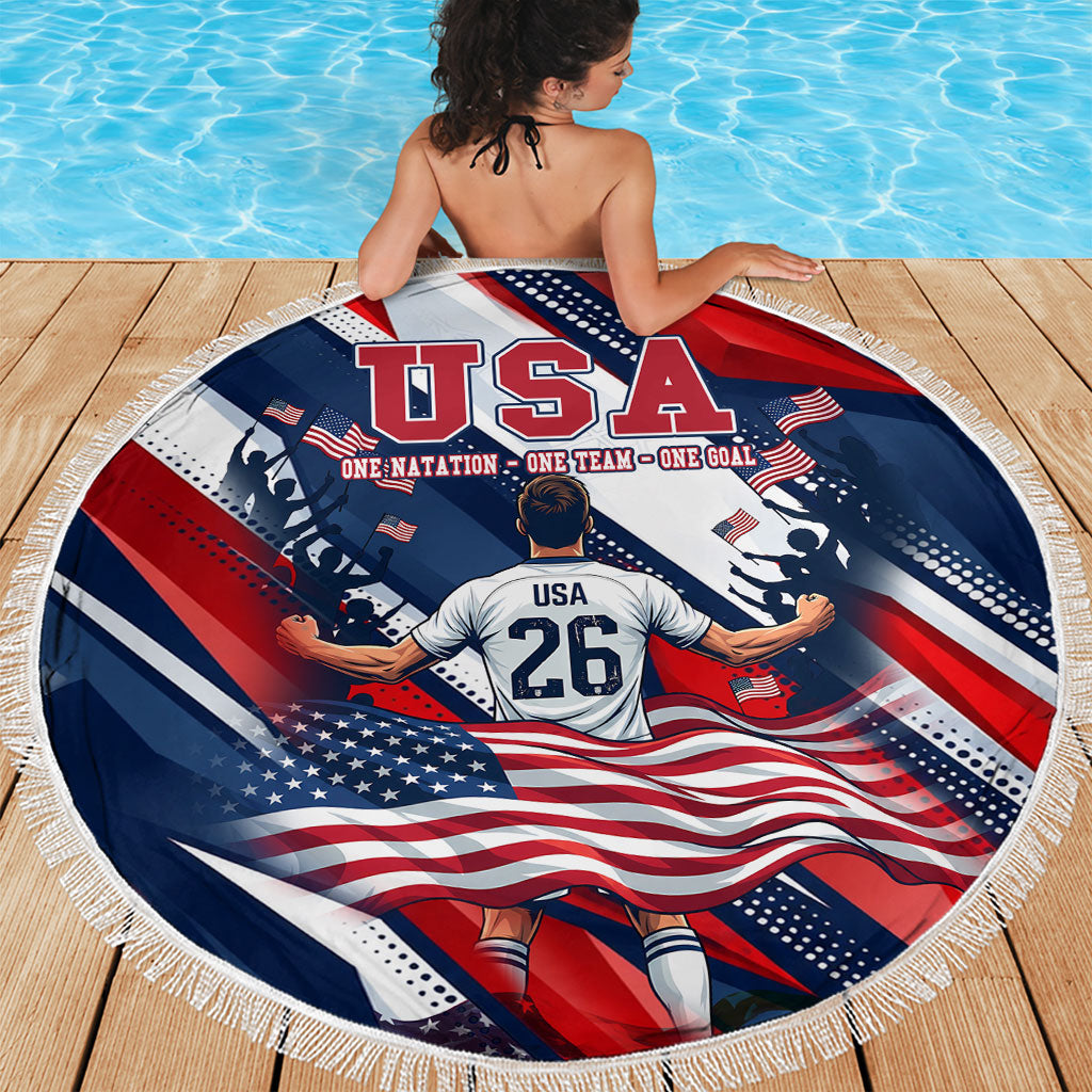 USA World Football Beach Blanket One Team One Goal - Patriotic Bald Eagle Mascot Soccer